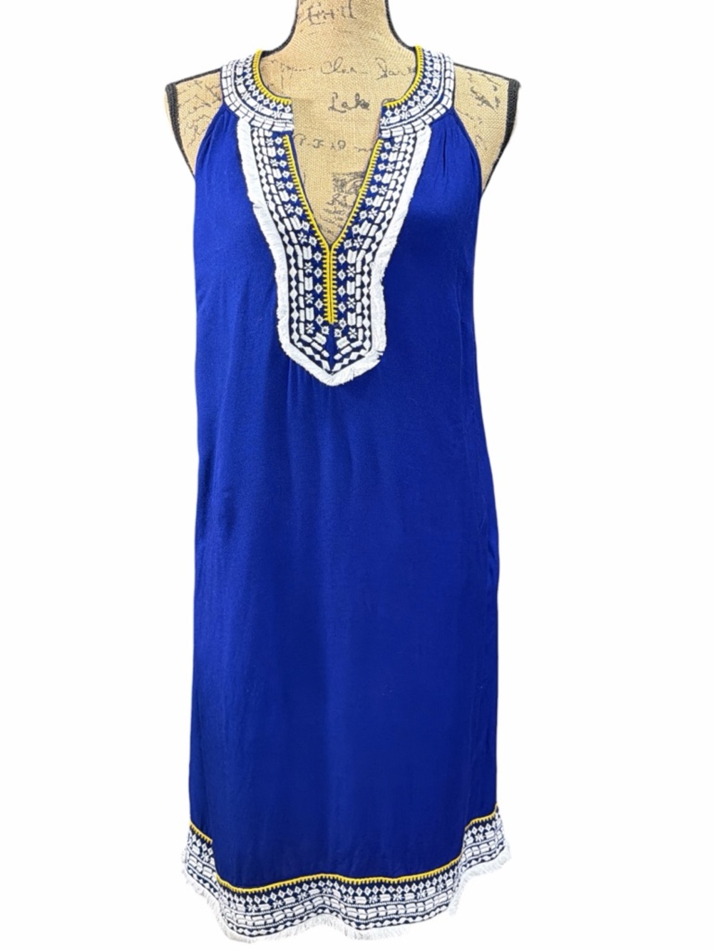 Mud Pie blue sleeveless boho-style shift dress with embroidery EC size large